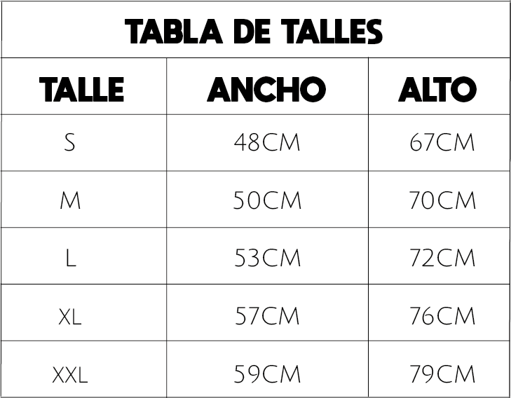 TABLA DE TALLES REMERA UNISEX